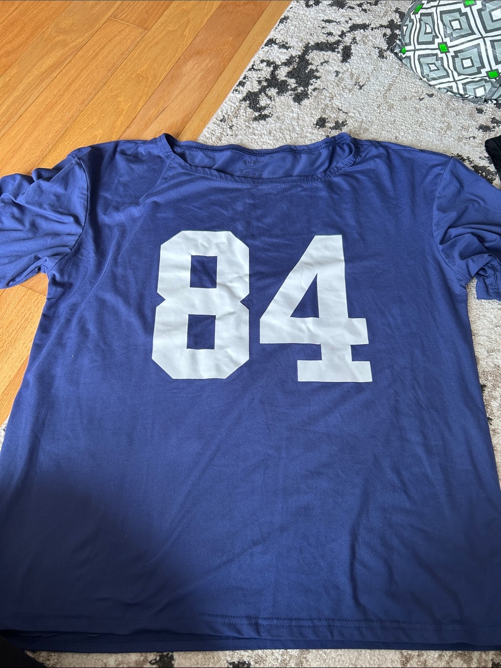 SHEIN Navy Blue Short Sleeve Tee with White 84 Print